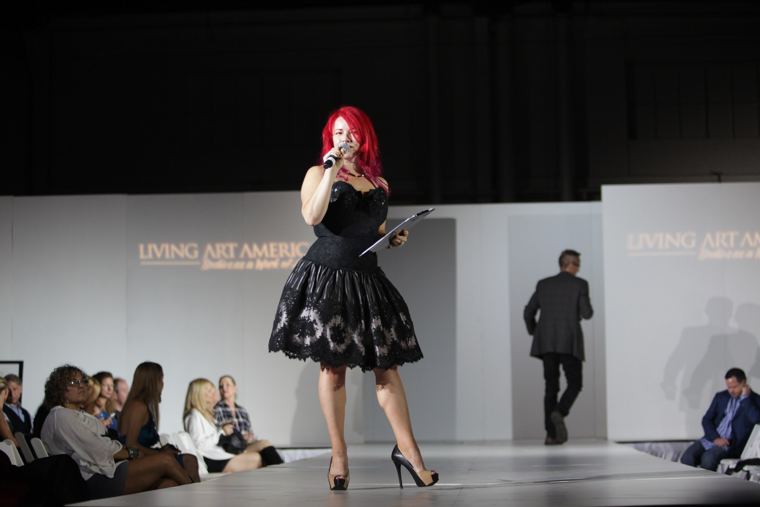 Madelyn Greco hosting the runway at Living Art America