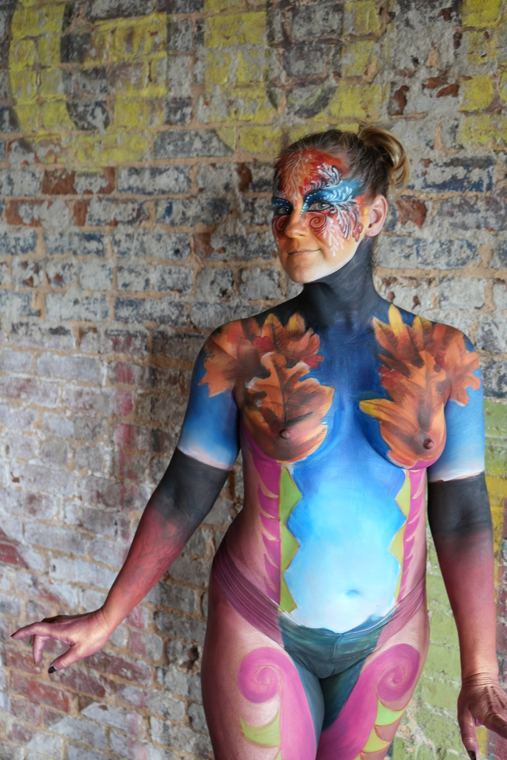 Model halfway through a bodypainting session