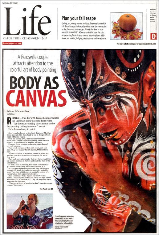 News & Record coverage: Body as Canvas, front of the Life section