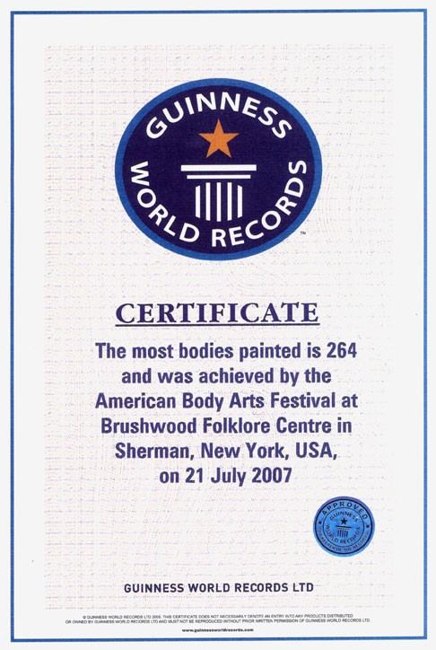 Guinness World Records coverage: Certificate: most bodies painted