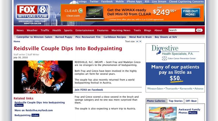 FOX8 coverage: Reidsville couple dips into bodypainting