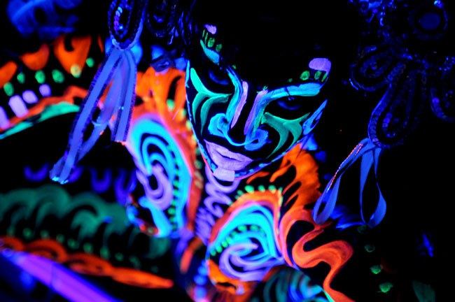 Close detail of glowing painted patterns